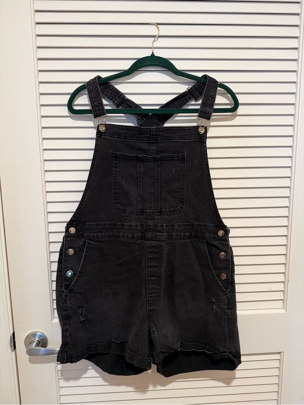 No Boundaries Black Denim Short Overalls Romper